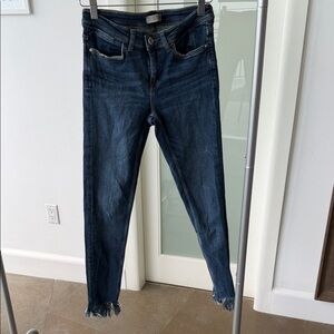 Zara Dark Indigo Skinny Jeans with Frayed Hem